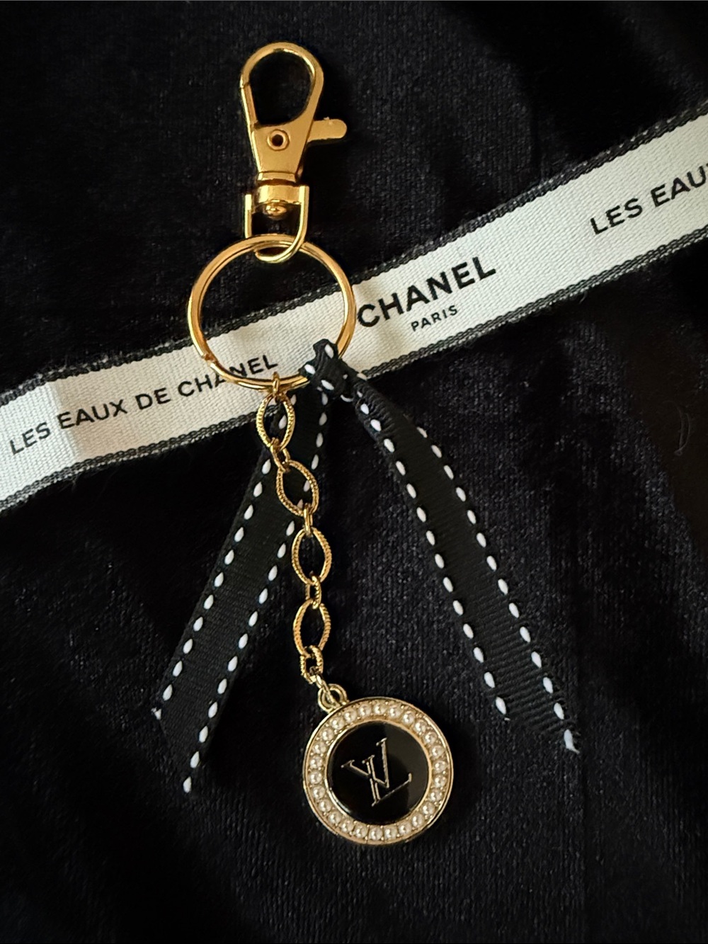 Hand Crafted Black and Gold Keychain Charm